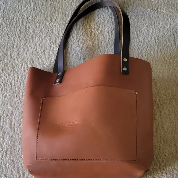 Portland Leather Brown Tote with Dark Handles Medium Size - Picture 2 of 8
